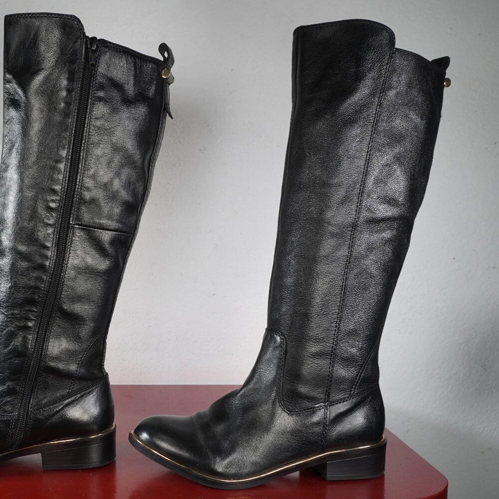 Women's Aldo Black Leather Knee High Low Heel Long Fashion Riding Boots 6